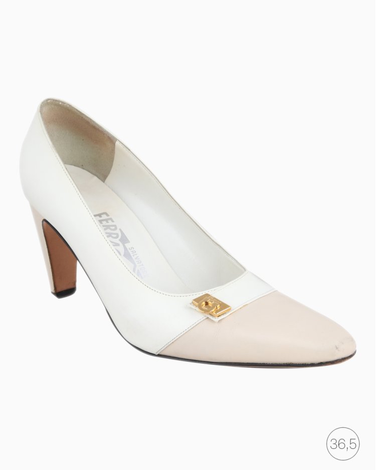 Sapato Salvatore Ferragamo Original Bicolor Branco e Bege Feminino